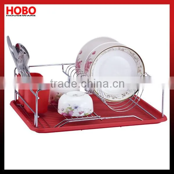 Chrome Kitchen Dish Holder With Plastic Tray Dish Rack