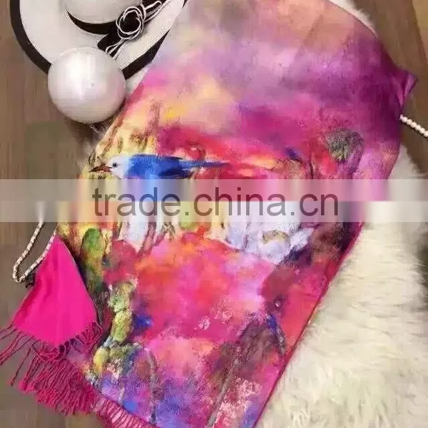 Flower,printed,Printed Pattern and Medium Style of Length 100% Silk Scarf photo-3