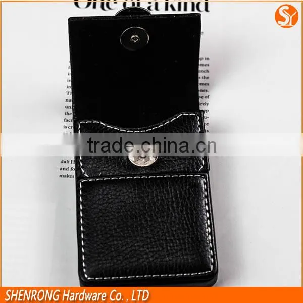 Vertical Black PU Leather Credit Card Holder With Magnetic Button Closure and Embossing LOGO photo-5