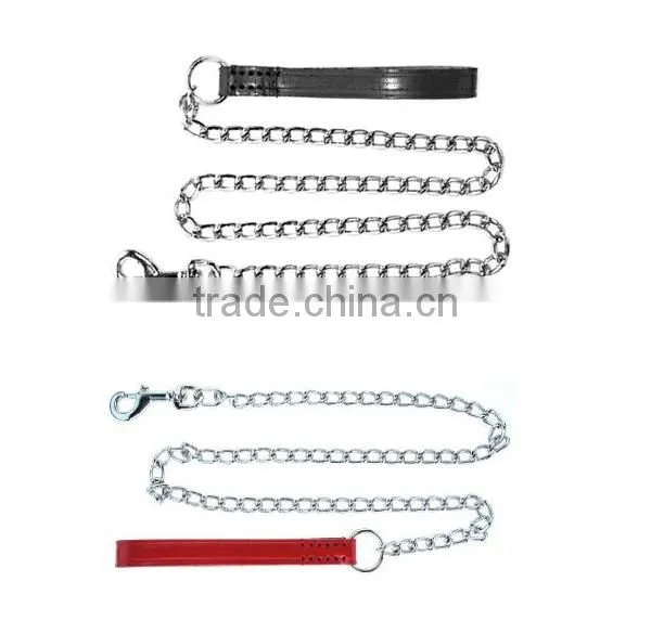 Durable Dog Choke Chain Pet Leash with leather Leash,High Quality Dog Leash Choke Chain And Metal Chain Pet Leash