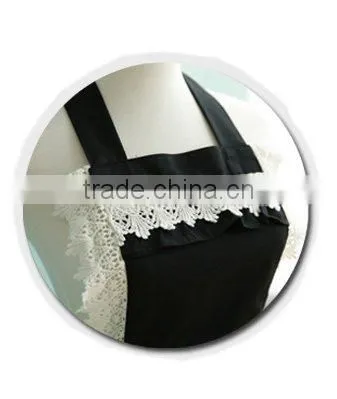 Lovely Lace Adjustable Apron Home Shop Kitchen Cooking Women Ladies Aprons With Pocket for Gift,black photo-2