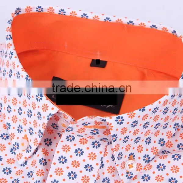 2017 Floral Printed Men's Long Sleeve Button Down Collar Slim Fit Shirt With Contrast Collar and Cuff photo-4