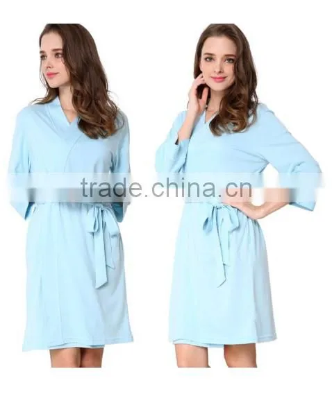 Cheap Short Blue Modal Kimono Bathrobe photo-2