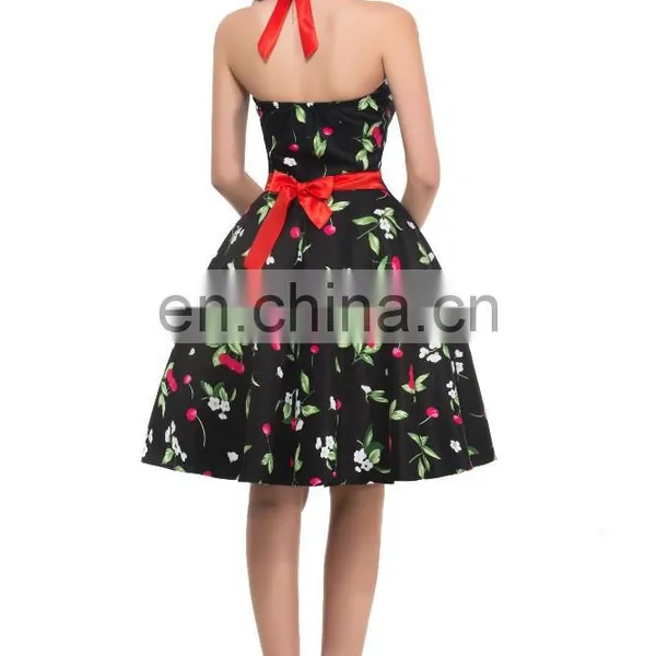 Grace Karin Ladies Halter Plus Size Sleeveless Cherry Printed Vintage Pin Up Vintage Retro Dress CL4595-1# photo-2