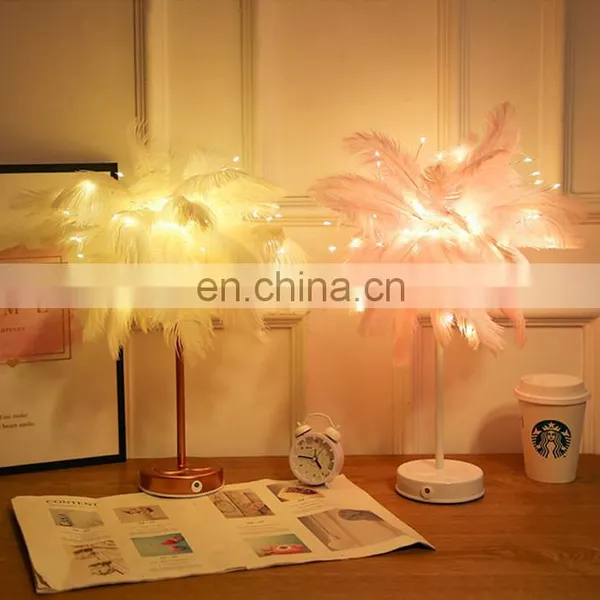 Modern Design Contemporary Contracted Nordic Creative Romantic LED Ostrich Feather Table Lamp Decor With Remote Control photo-3