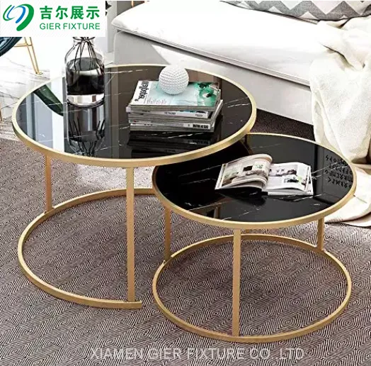 Golen Modern Marbling Round Tea Table Sofa Side Simple Wrought Steel Coffee Table photo-2