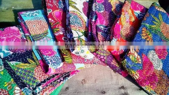 Tropicana Kantha Quilts Handstiched Kantha Work Bed Cover Throw Ralli Indian Wholesale Handmade photo-2
