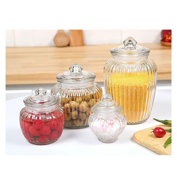 Exquisite Ribbed Glass Storage Jars With Lids - Ideal for Kitchen Pantry, Preserving Snacks & Ingredients! photo-4