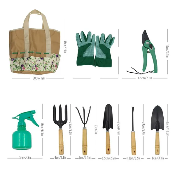 Custom Garden Hand Tools Kit With Tool Bag Metal Trowel Fork Cultivator Pruner and Garden Accessories