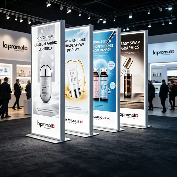 Floor‑Standing Double Sided SEG Fabric Lightbox, Freestanding Illuminated Backlit Sign for Trade Show & Retail Store