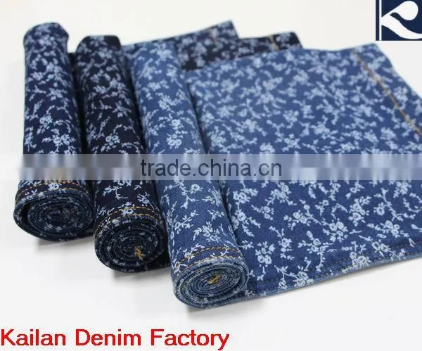 KC-832-1YT 320g Twill Terry Flower Printed Knitted Denim Fabric