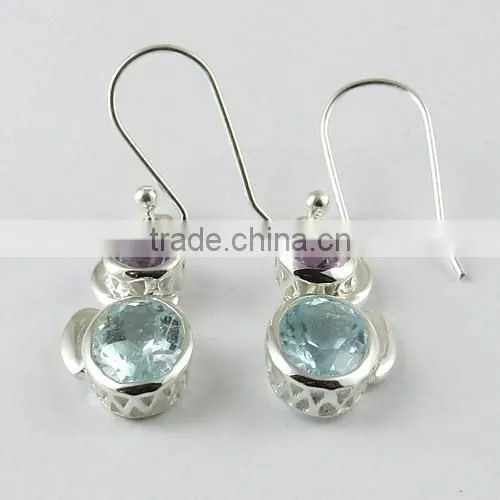 Love Power !! Blue Topaz & Amethyst 925 Sterling Silver Earring, 925 Sterling Silver Jewelry, Gemstone Silver Jewelry photo-2