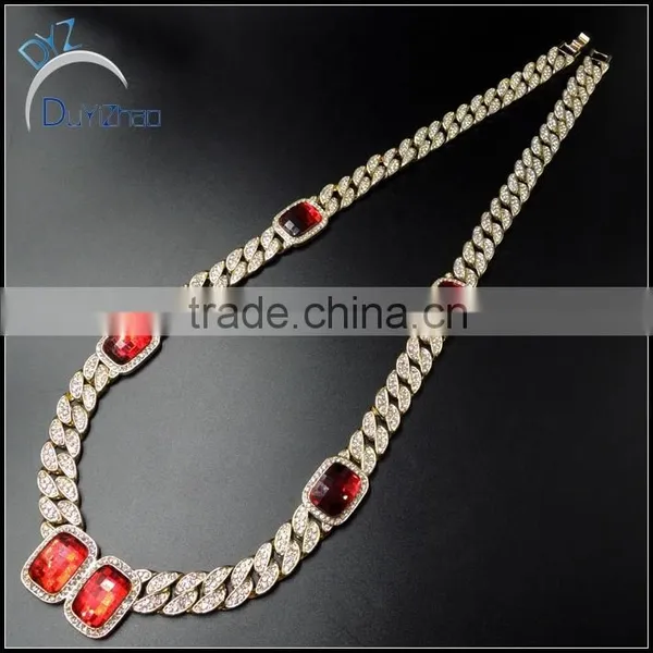 High Quality 24k Gold Cuban Ruby Chains Hip Hop Necklace photo-3