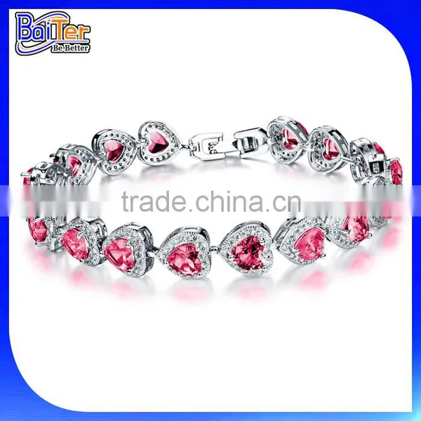 Top Quality 925 Sterling Silver Pave Diamond Heart Tennis Bracelet photo-5