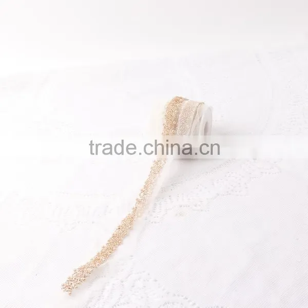 Pink Color Glass and Pear Mesh Chain With Iron-on Glue For Wedding Dress Decoration photo-2