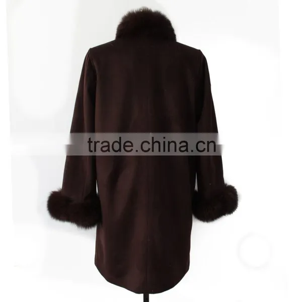 European Style Ladies Cashmere With Fox Fur Trim Coat photo-3