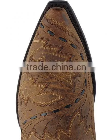 Distressed Bay Apache Leather Detailed With Black Leather Stitching Western Cowboy Boots Wholesale photo-4