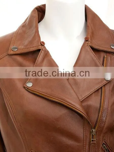 Women Leather Jackets & Cognac Color and Fur on Collar photo-2