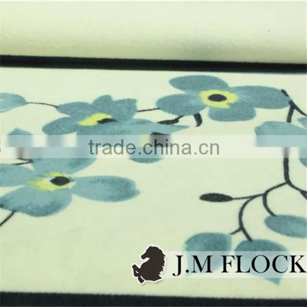 Blue Flower Pattern Print Flock Knitting Fabric /flocking Fabric Waterproof/flocked Printed Velvet Fabric photo-5