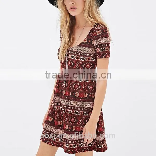 Fancy Clothing Factory New Design Flare Style Print Fabric Women Short Ethnic Dress photo-3