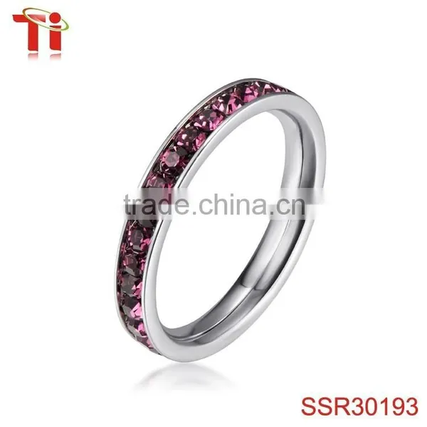 Eternity Wedding 4MM Band Ring 316L Stainless Steel Pink Cubic Zirconia Stone Rings photo-3