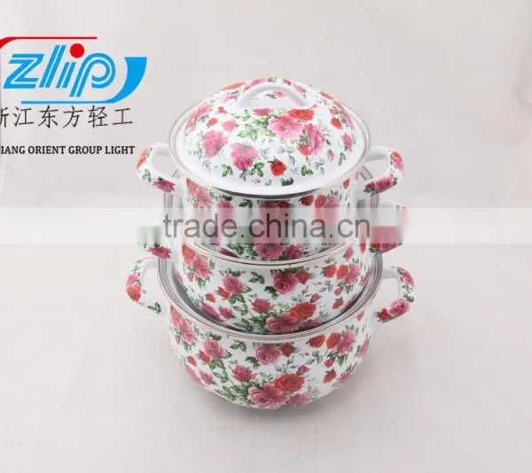 3 PCS ENAMEL CASSEROLE FULL OF FLOWER photo-2