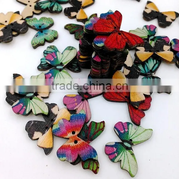 colorful butterfly natural wooden button