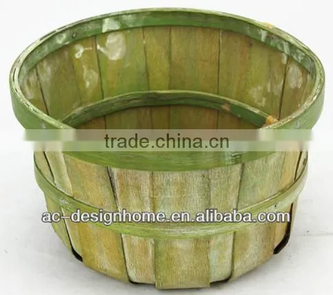 LIME GREEN WASH ROUND BAMBOO CHIP BASKET