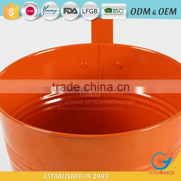 Garden Galvanized and Iron Powder Coating Orange Patio Planters Metal Hanging Pots for Plants photo-6
