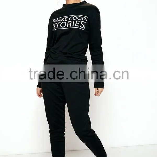 Women Cheap Fashion Tracksuit Black Plain Loungewear Set Casual Tech Fleece Polyester Elastane Tracksuits Designs photo-4