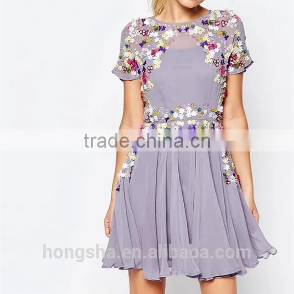 Wedding Dress Bridal Gown Floral Applique Skater Dresses HSD2232