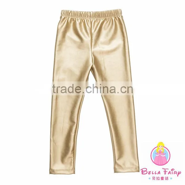 New Fashion Baby Girls Gold Color PU Pants photo-4