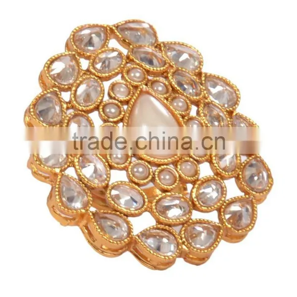 POLKI Pearl GOLD COCKTAIL FINGER Ring photo-3