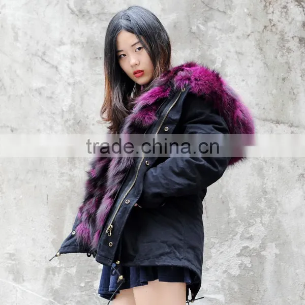 CX-G-P-05K Women Real Raccoon Fur Collar Decorate Real Fox Fur Parka photo-4