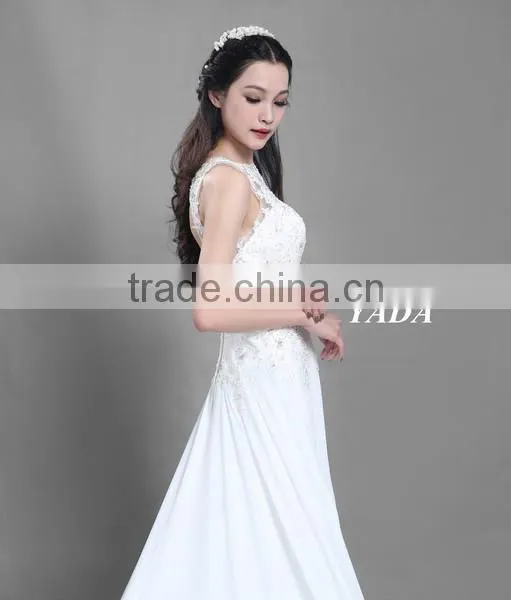 New Fashionable Beaded Embroidery Sleeveless Lace Wedding Dress photo-3