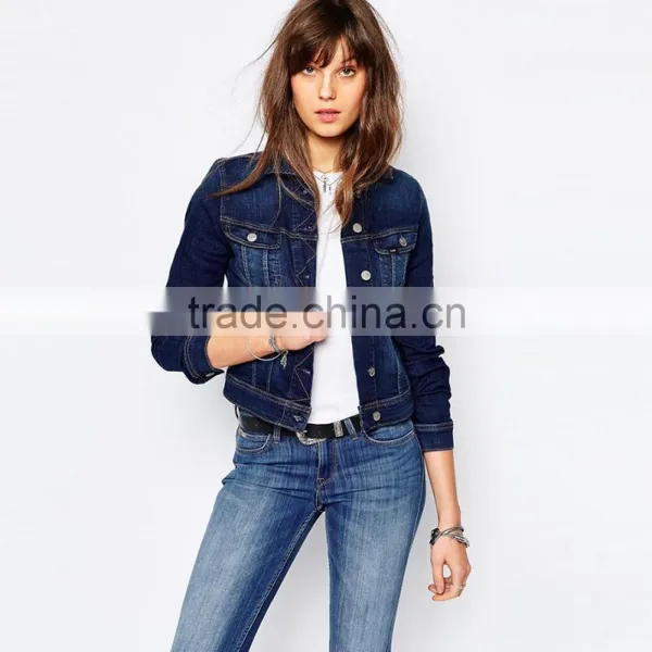Dark Blue Denim no Hood Jacket Cheap Factory Price for Women photo-3