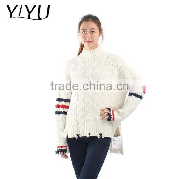 High School Unifrom Women Tassel Hem Turtleneck Cable Knit Sweater