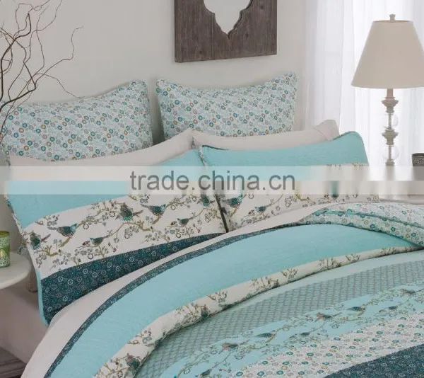 Printed Birds & Plain And Floral Panels Quilt Cover photo-4