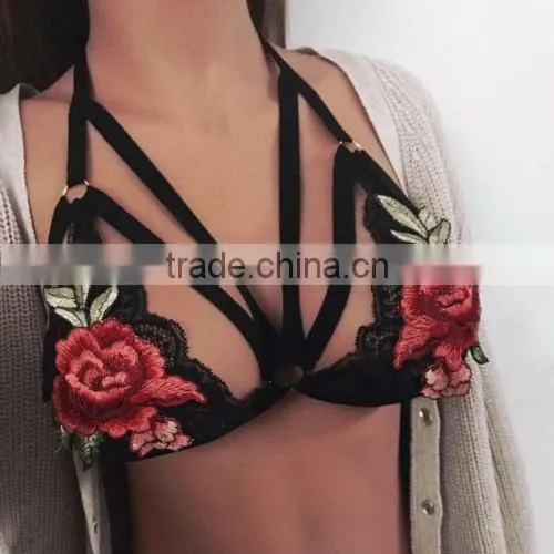 2017Wholesale Price Women Halter Hollow Floral Sexy Bra photo-2