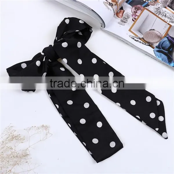 Chiffon Multifunction Skinny Scarf Black White Dot Choker photo-3
