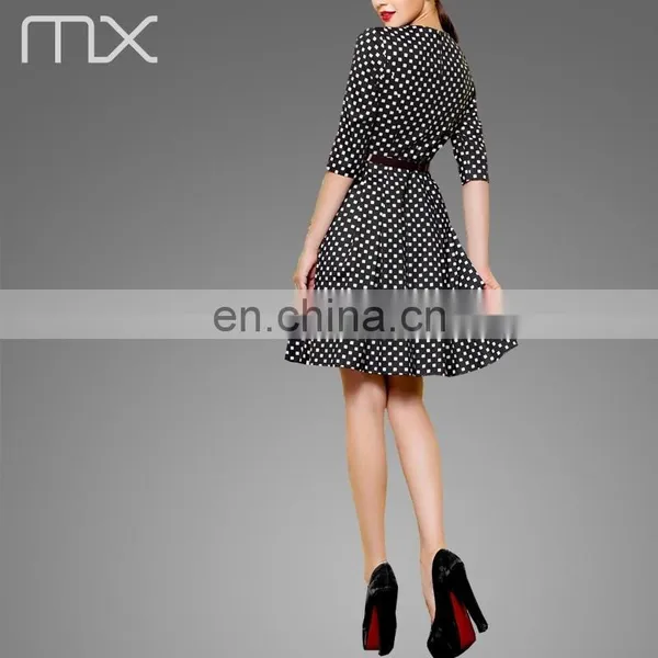 Fashion Ladies Office Mini Dress Half Sleeves Design Dress Black And White Plaid Dress photo-4