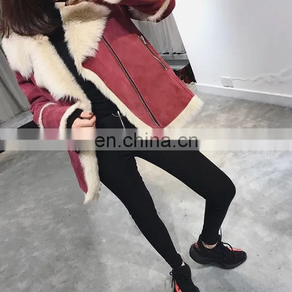 Winter Wholesale Custom Long Sleeve Real Sheep Fur Pure Leather Jacket photo-5
