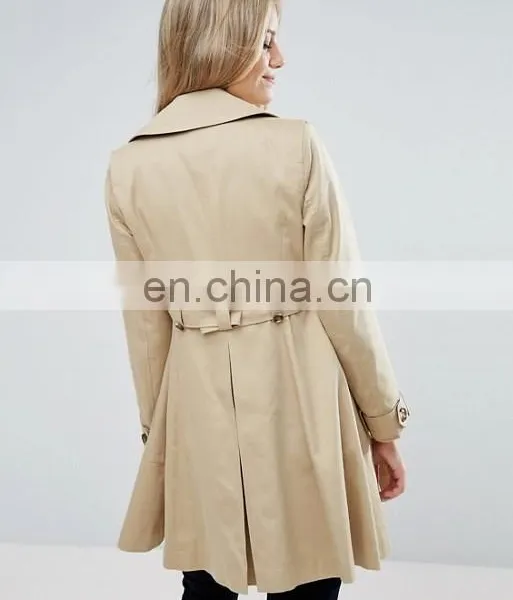 Fashion Autumn Dust Coat Big Flap Collar Waist Tape Double Button Adjustable Cuff Two Layer Top Bulk Ladies Long Coats photo-2