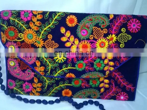 Hot Fancy Floral Embroidered Color Full Traditional Indian Velvet Party Clutch Tribal Ethnic Gypsy Clutch Evening Handbag Pouch photo-2