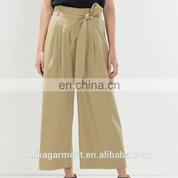 MIKA7410 Casual Fashion Wide Leg Cotton Twill Pant for Ladies