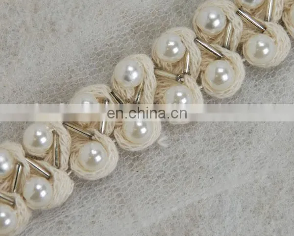 White Lace Peal Beaded Mesh Decorative Lace Trimming photo-2