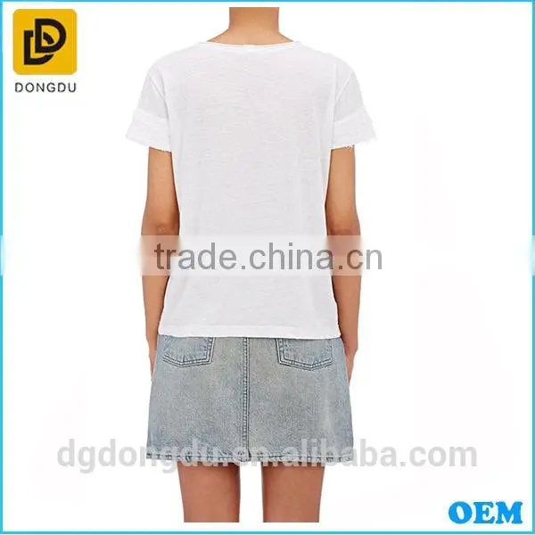 Wholesales China Casual 100% Cotton Custom White Simple Lady T Shirt photo-3