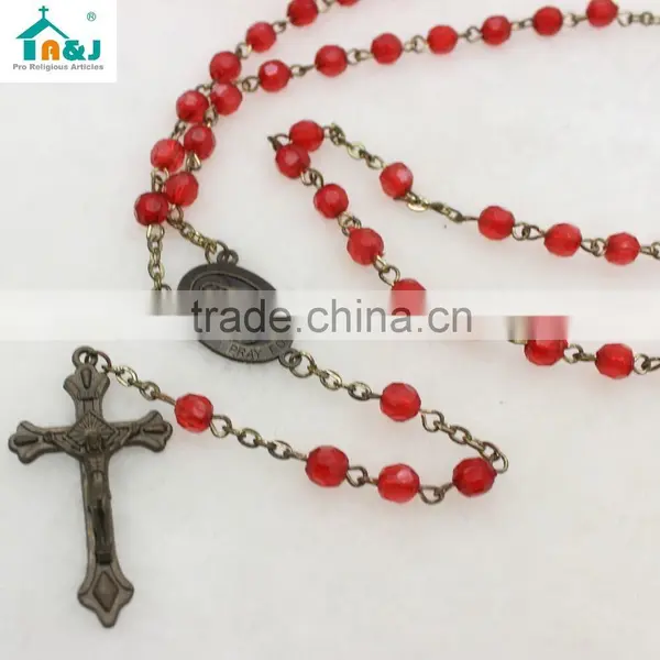 Religious Red Plastic Rosary Bead Wholesale Necklace photo-4