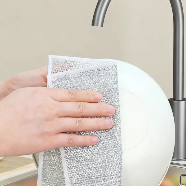 Single/Double Layer Non Scratch Wire Dishcloth Dish Washing Rag Pots Grills Dish Cleaning Cloths Wet and Dry Scrubber Pad photo-3