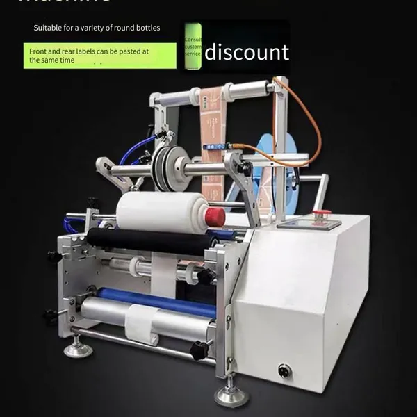 dingfeng deluxe semi-automatic round bottle labeling machine, model bt-1801, universal bottle type labeling machinery, label application